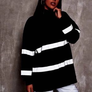Mock neck reflective tape oversized pullover